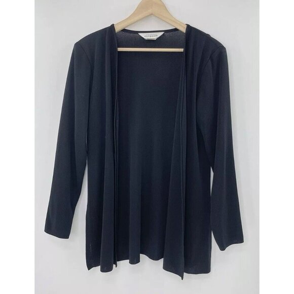 Exclusively Misook Knit Black Acrylic Cardigan Slinky Sz M, Slits, Shoulder Pads - Picture 1 of 10